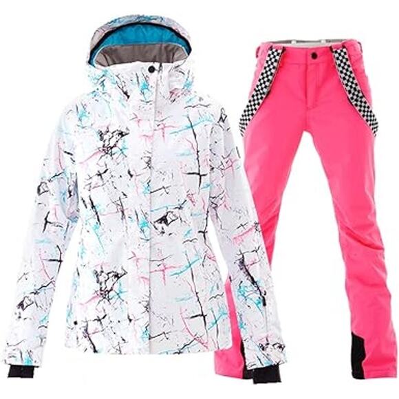 Women's Ski Jackets and Pants Set Windproof Waterproof Insulated Snowsuit - Picture 2 of 6